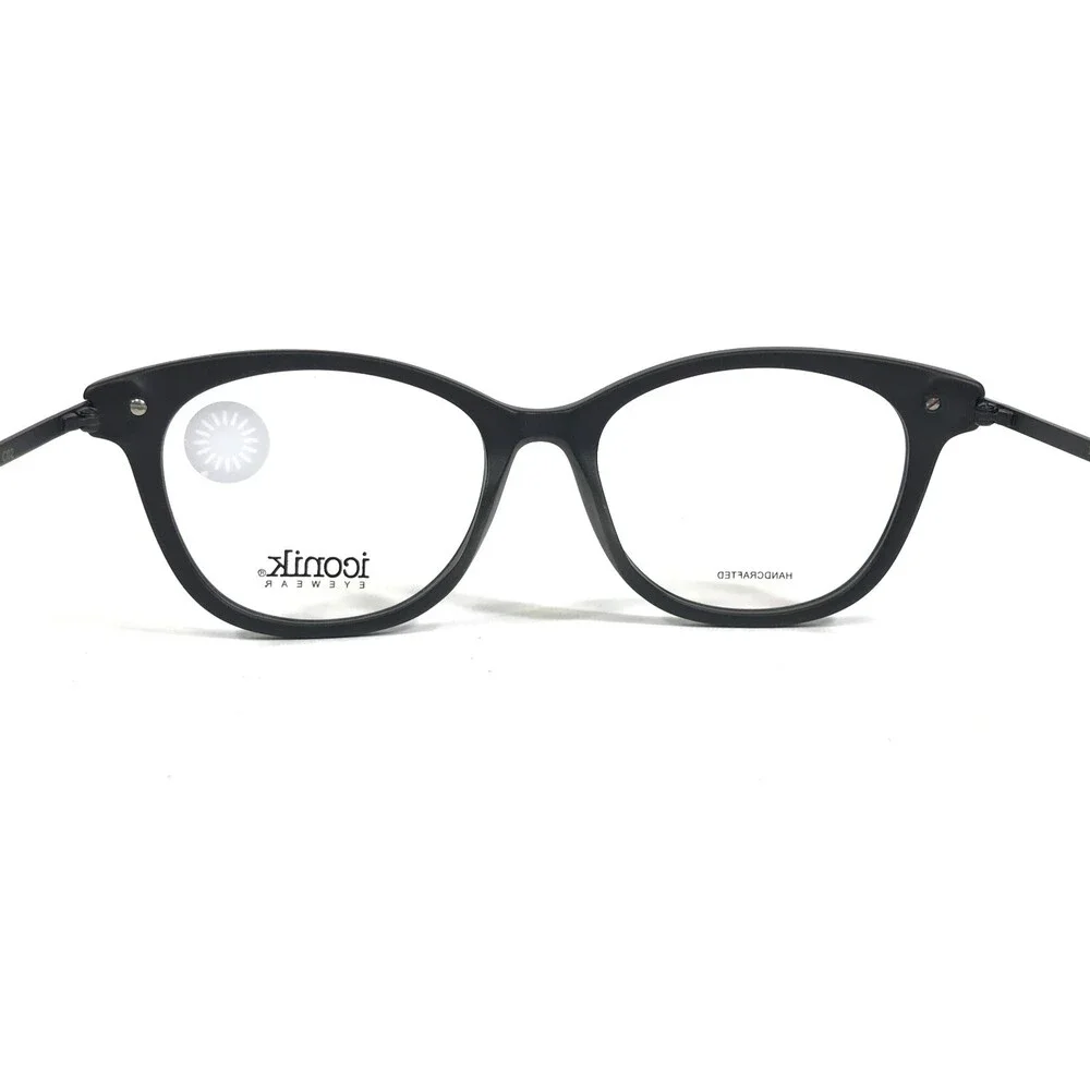 Iconik Eyeglasses Frames Saraya C02 Gray Blue Round Horn Rim 50-17-140